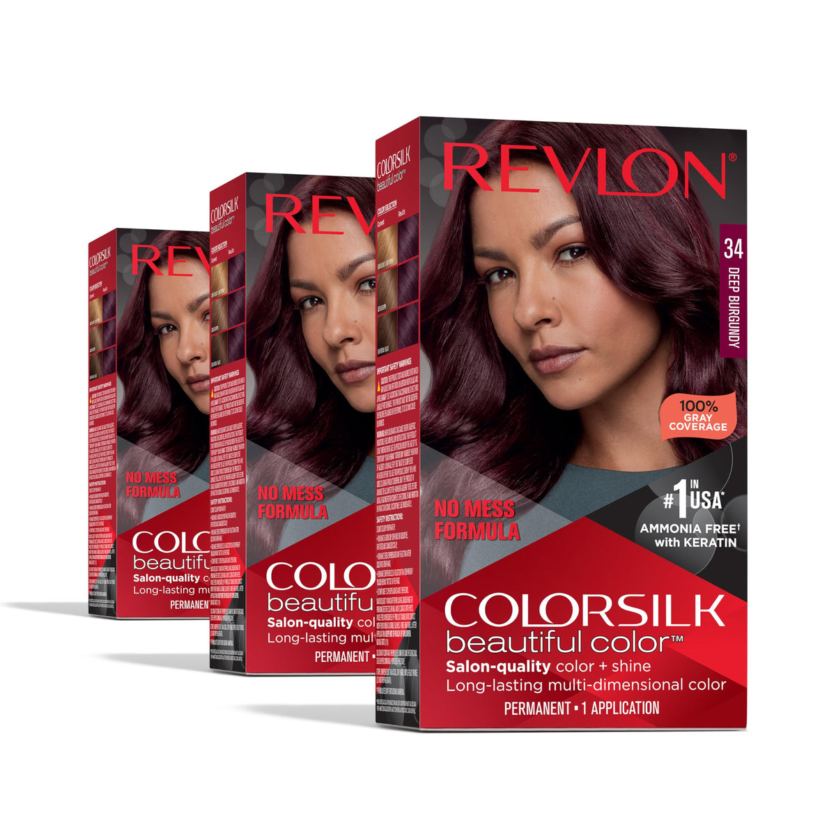 Revlon Colorsilk Beautiful Color Permanent Hair Color, (OLD VERSION) 34 Deep Burgundy (Pack of 3) Beauty & Personal Care REVLON