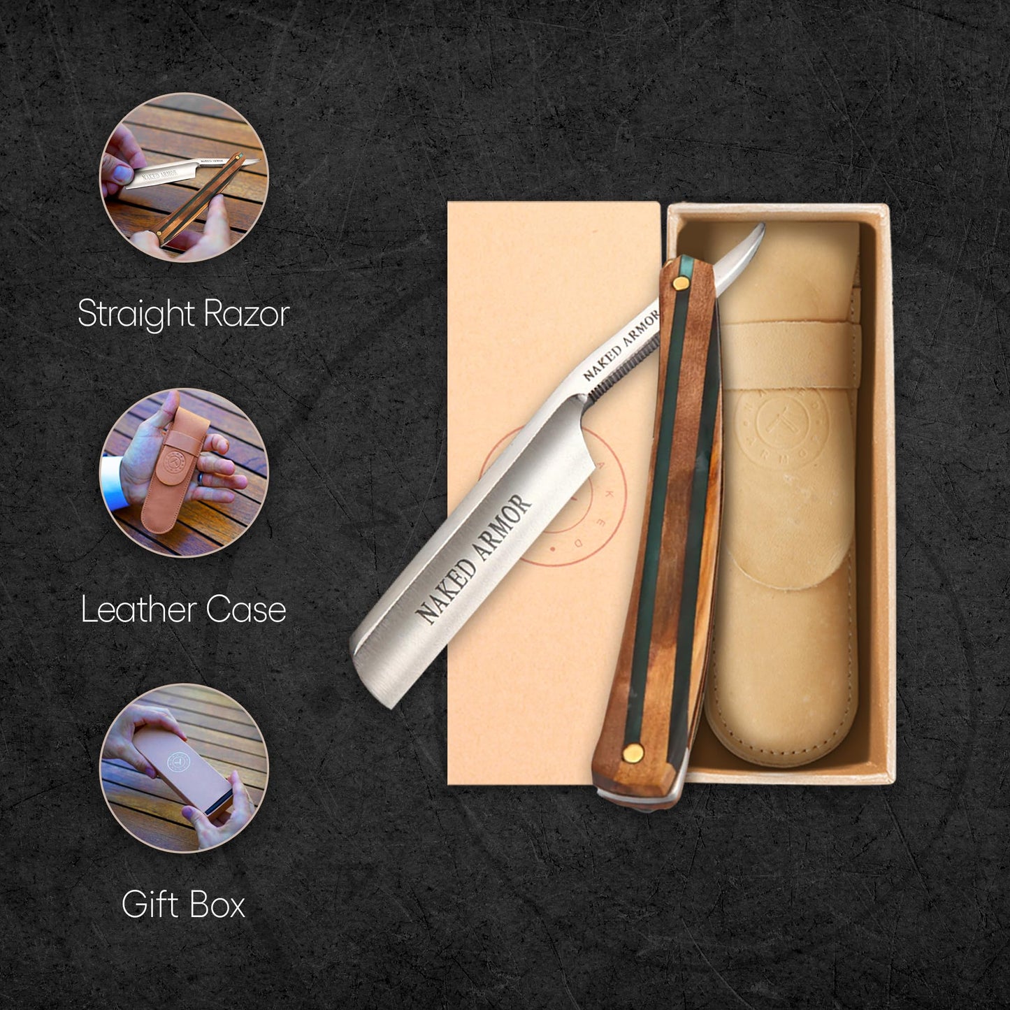 Naked Armor Lac Straight Razor - Shave Ready 7/8" Spike Nose Japanese Steel Straight Razors for Men with Sandalwood Scale, Case Included, Close Shave Beauty and Personal Care Naked Armor