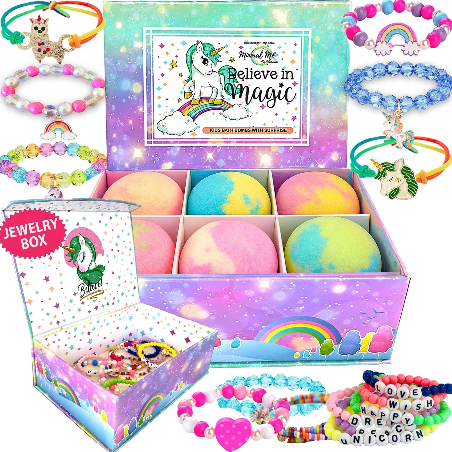 Bath Bombs for Kids with Surprise Inside, Unicorn Bath Bombs for Girls with Jewelry & Jewelry Box for Kids - Organic, Skin Moisturizing, Natural Beauty and Personal Care Mineral Me California