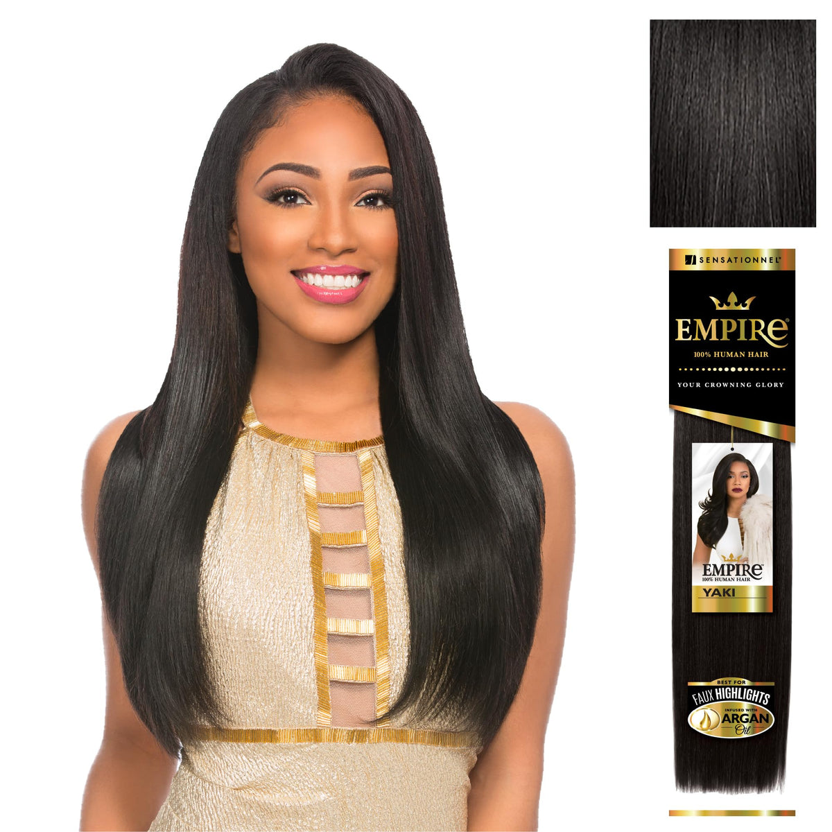 Sensationnel Empire Yaki Human Hair,1 Pack 12 inch, 1B OFFBLACK