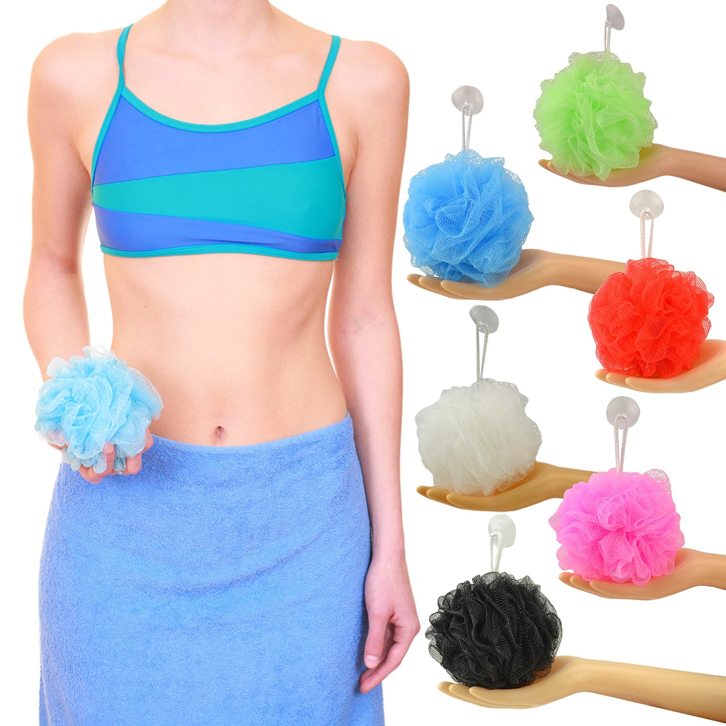 Star Brand Long Lasting Bath Sponge 6 Counts - 60g Heavy Bath Mesh Pouf with Suction Cup - Big Shower Sponge and Loofahs - Holding Up Bathing Beauty and Personal Care Star