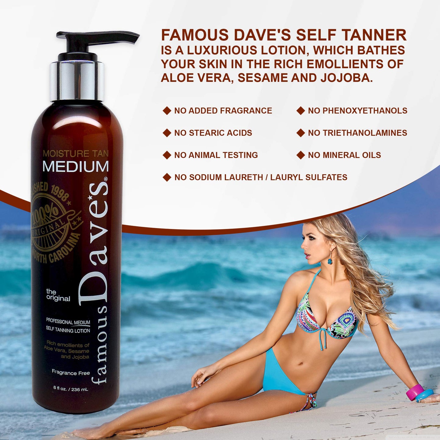 Self Tanner Sunless Tanning Lotion Fair to Medium Skin Tones Sunless Cream Streak-Free Moisturizing Self Tanning with 8 fl oz. Natural Quick-Drying Beauty & Personal Care Famous Dave's Tanner