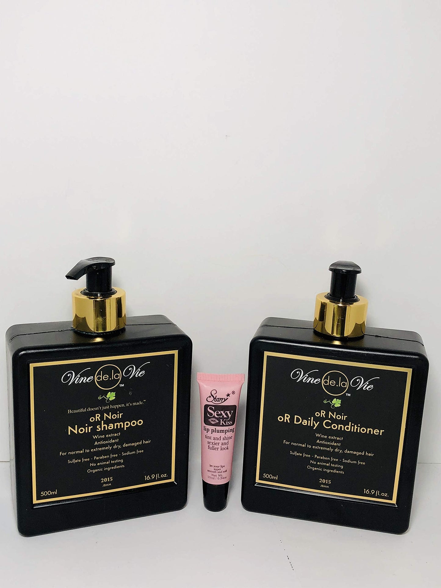 Vine de la Vie oR Noir Shampoo & Conditioner, Organic-Based - Wine Extract Antioxidants, Use on Wet or Dry Hair - 16.9 fl. oz. "Free Starry Sexy Kiss Beauty & Personal Care Vine de la Vie