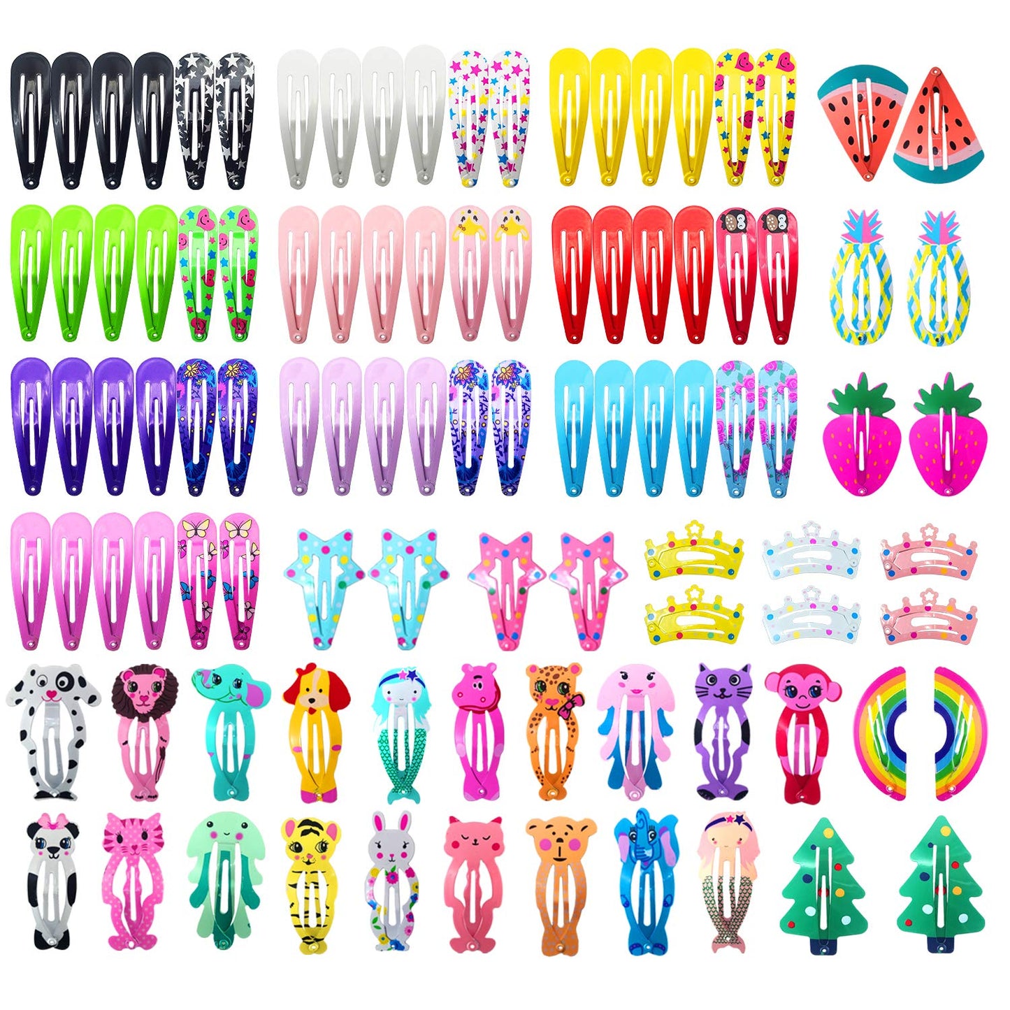 Funtopia Hair Clips for Girls,100 Pcs No Slip Metal Snap, Barrettes for Kids Teens Women, Cute Candy Color Cartoon Design Hair Pins (Animals Fruits Beauty and Personal Care Funtopia Default Title