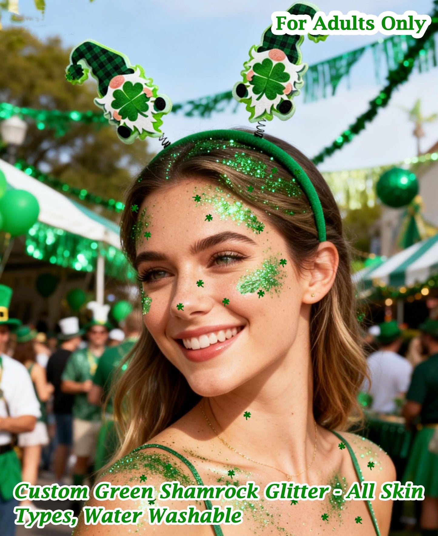 QVAIVE 117 Pcs St Patricks Day Accessories Party Favor Set with Custom Shamrock Glitter Gel,Glasses,Headbands,Bracelets,Necklaces for Irish Parades Beauty & Personal Care QVAIVE