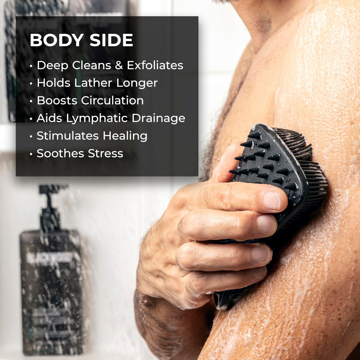 Blackwood For Men Double Duty Beard & Body Scrubber - Dual-Sided Men's Shower Tool - Handheld Body Wash Brush with Long Soft Silicone Bristles Beauty & Personal Care Blackwood For Men