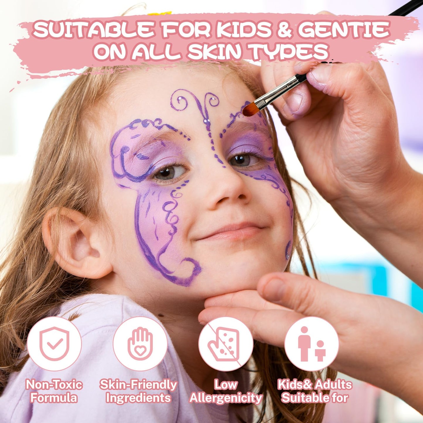 KNLDEFV 54 Color Kids Face Painting Kit, Non Toxic Water Activated Face Paint Palette with Stencils, Brush, Sparkle Gems. Perfect for Birthday Beauty & Personal Care KNLDEFV