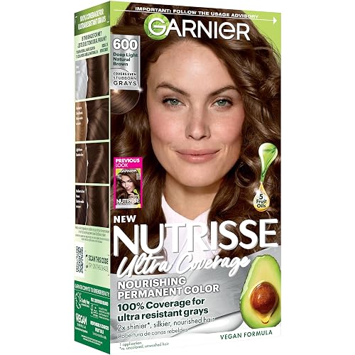 Garnier Nutrisse Ultra Coverage Hair Color, Permanent Hair Dye for Up to 8 Weeks of Stubborn Gray Coverage, Vegan & Cruelty-Free, 600 Deep Light Beauty & Personal Care Garnier