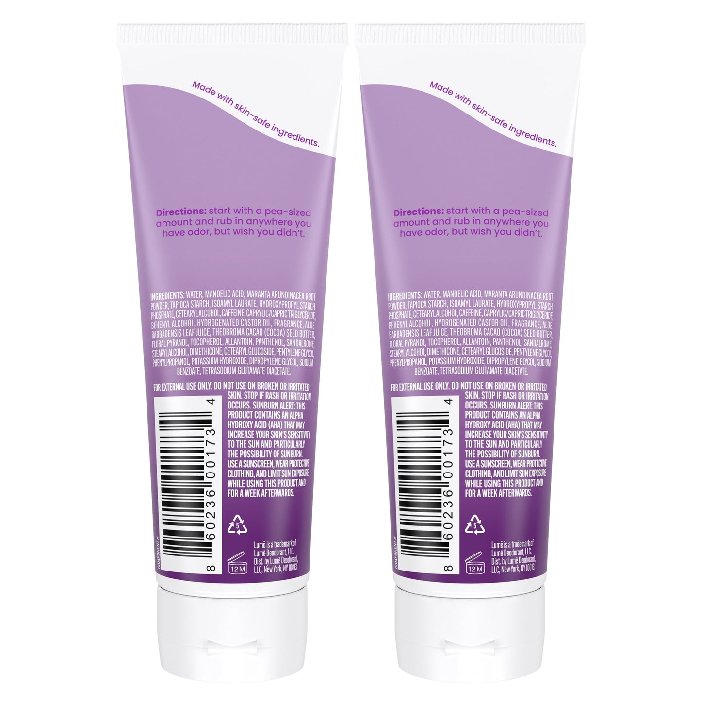 Lume Whole Body Deodorant - Invisible Cream Tube - 72 Hour Odor Control - Aluminum Free, Baking Soda Free, Skin Safe - 3.0 ounce (Pack of 2) (Lavender Beauty and Personal Care Lume
