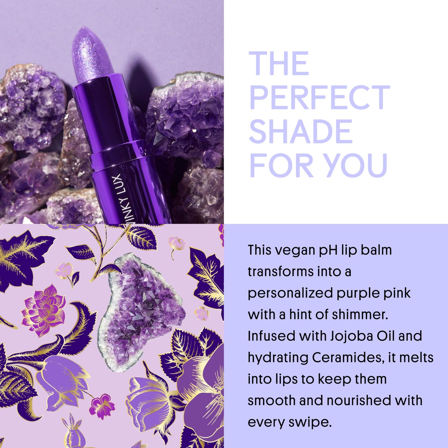 Winky Lux Amethyst Glimmer Balm - Nourishing pH Lip Balm with Color Changing Tint, Hydrating Ceramides Soften Lips, Coconut Scent Beauty & Personal Care Winky Lux