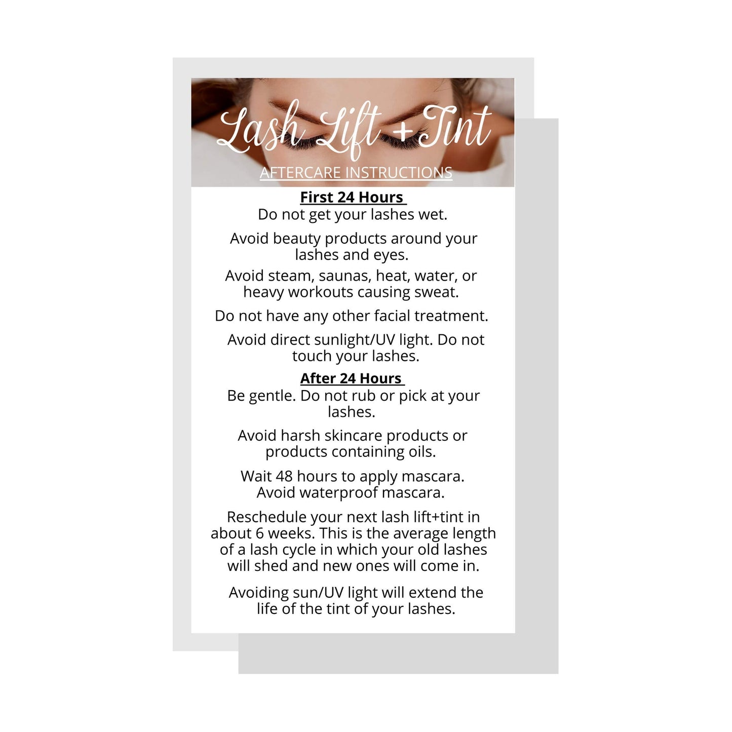 Lash Lift + Tint Aftercare Instruction Cards | 50 Pack | 2 x 3.5” inches Business Card Single Side | Eyelash Lift and Tint Kit at home diy aftercare Beauty & Personal Care Lashicorn