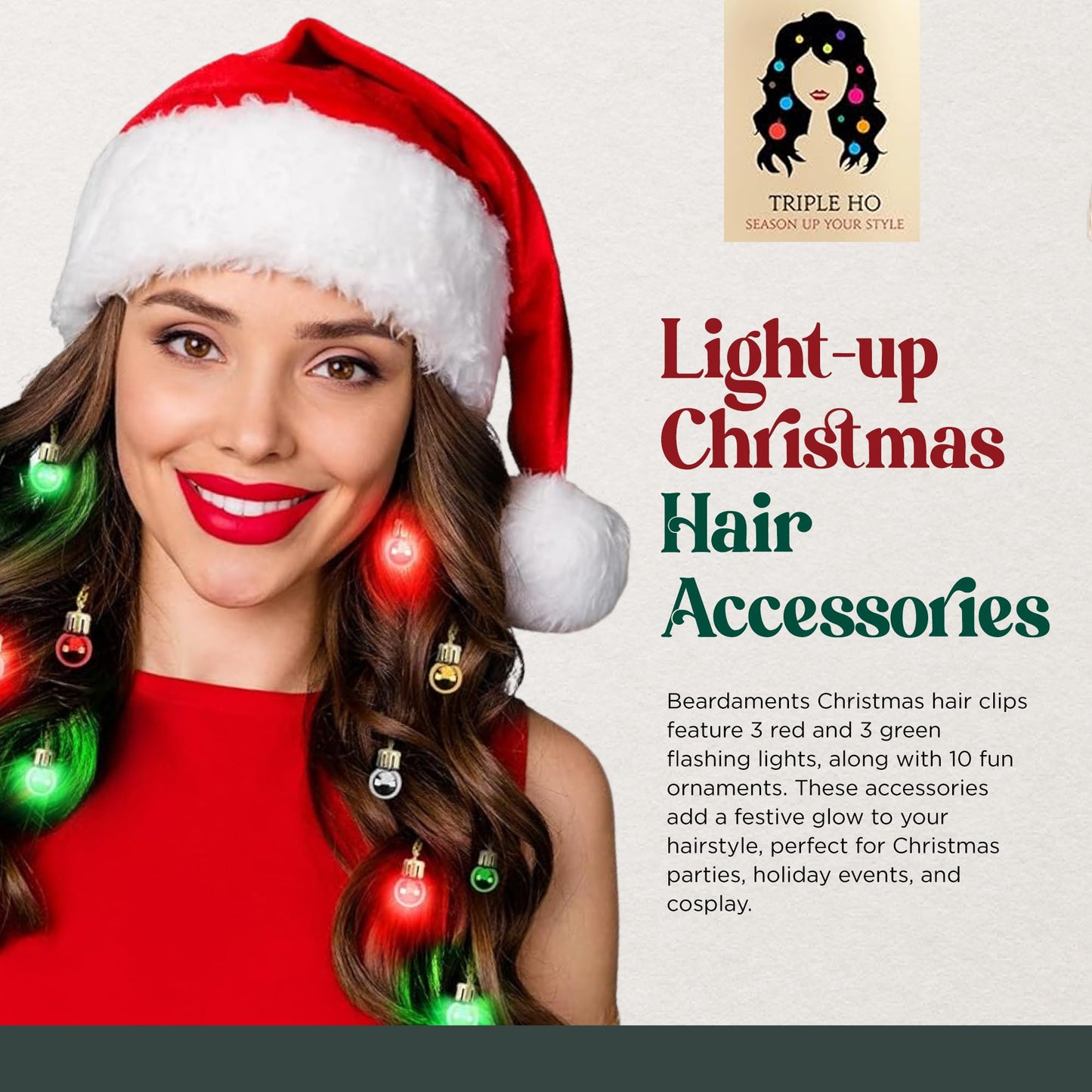 Beardaments Light Up Hair Lights - The Original Ornaments from, 16pc Colorful Christmas Hair Baubles for Holiday Cosplay Women Party Costume Beauty & Personal Care Beardaments