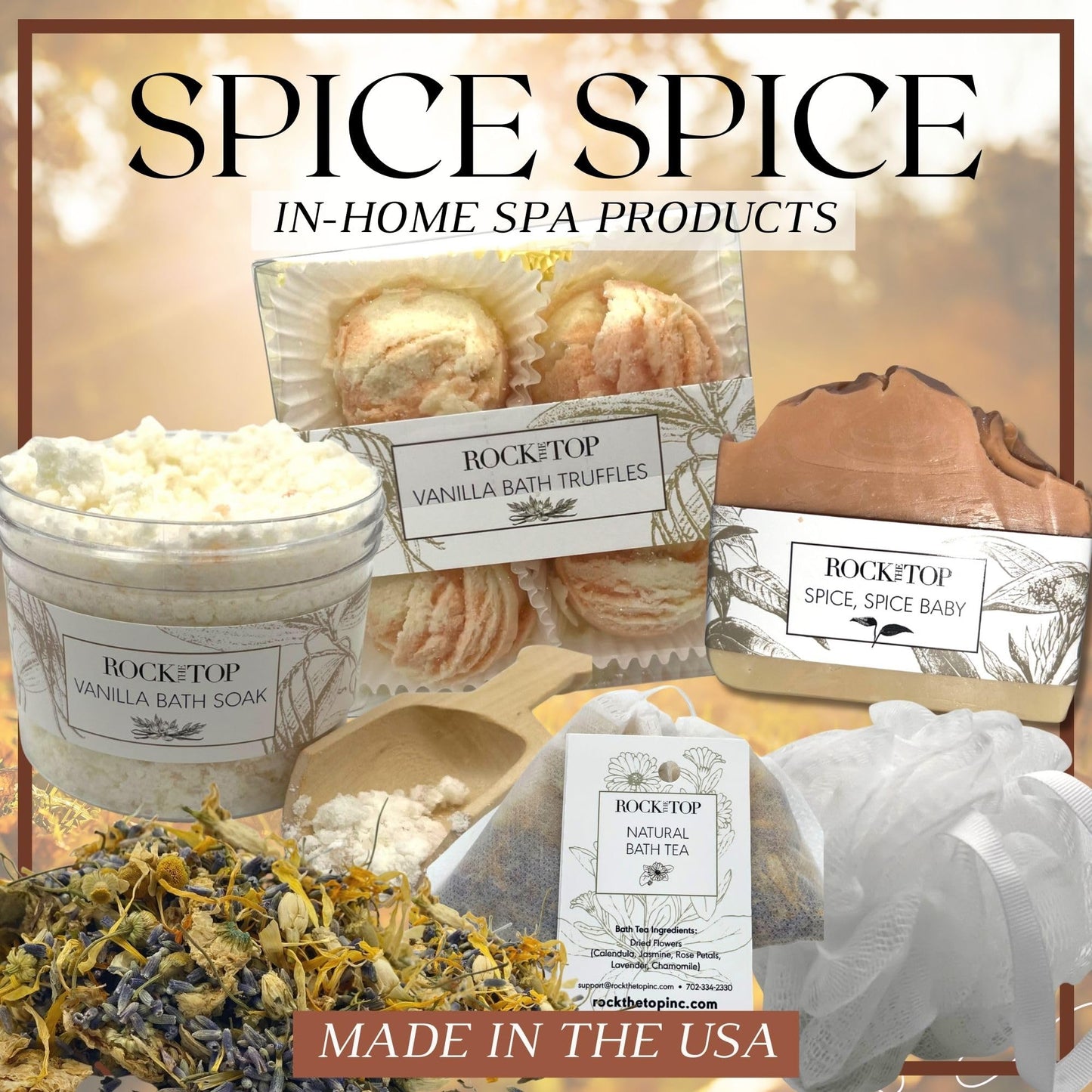 Rock the Top Relaxation Gifts for Women. 6 Self Care Gifts, Mineral-Rich Vanilla Bath Salt, Pumpkin Spice Bath Soap, Bath Bomb Truffles. Spa kit that Beauty and Personal Care Rock the Top