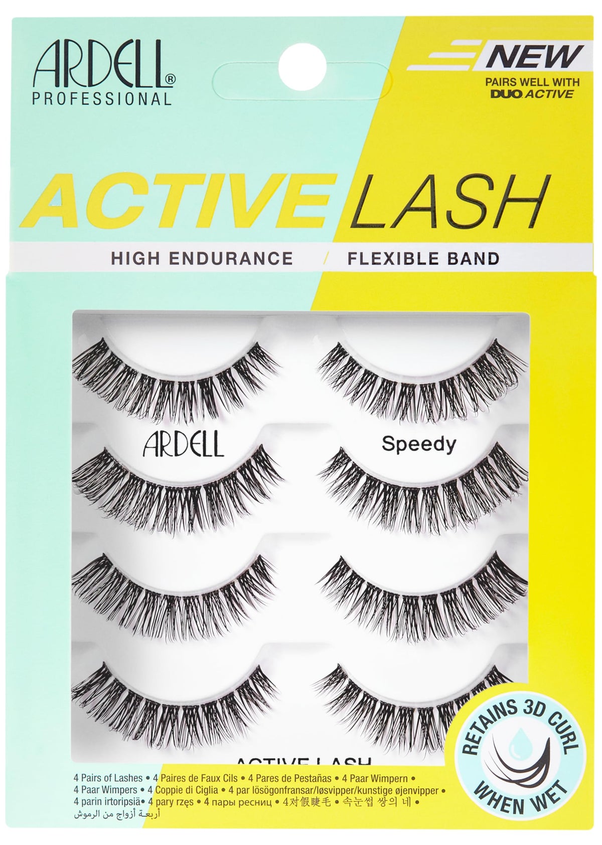 Ardell Active Lash - Speedy, False Eyelashes, Water-Resistant, Lightweight, Strip Lashes, 4 Pairs, 1-Pack