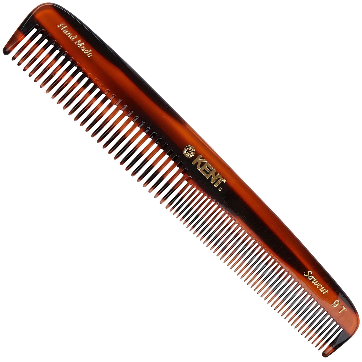 Kent 9T Tortoiseshell Fine Tooth and Wide Tooth Comb - Large Handmade and Saw-Cut Fine Hair Dressing Comb - Wet Hair Detangler Combs for Women and