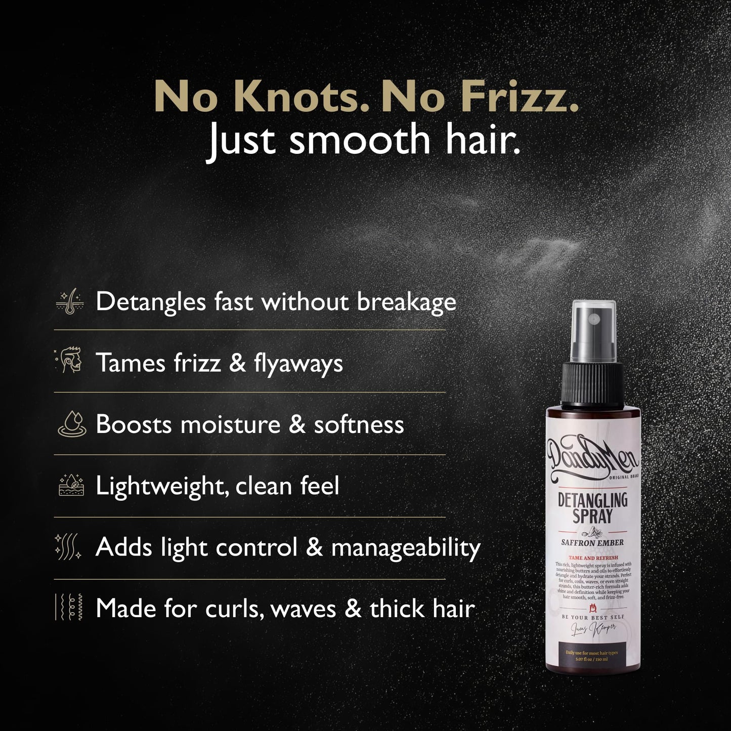 DandyMen Detangling Spray for Men - Leave-In for Curly, Wavy & Textured Hair - Softens & Smooths - 5.7 oz Beauty & Personal Care DandyMen