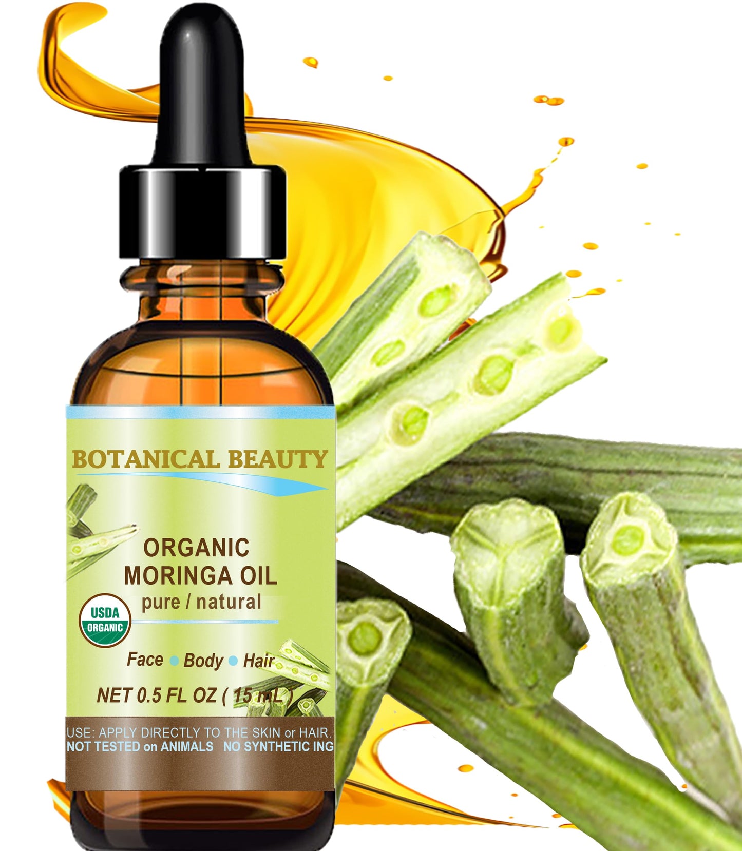 Botanical Beauty Organic Moringa Oil 100% Pure Natural Undiluted 0.5 Fl.oz.- 15 ml. for Face Skin, Hair, Lips, Body, Nails Rich in Vitamin C, Vitamin Beauty & Personal Care Botanical Beauty