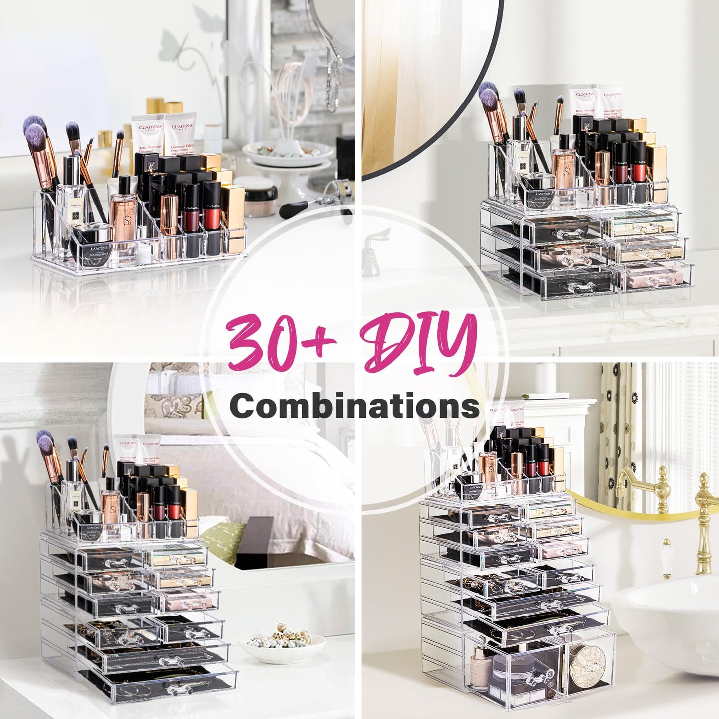 URMOMS Makeup Organizer 4 Pieces, Acrylic Makeup Storage Box with 12 Drawers for Lipstick Jewelry and Makeup Brushes, Stackable Vanity Organizer Beauty & Personal Care URMOMS