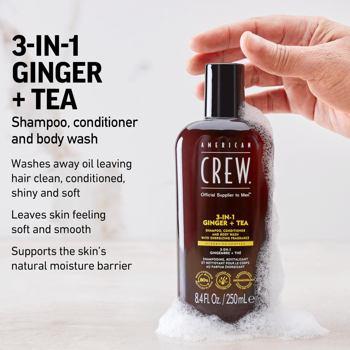 American Crew 3-in-1 Shampoo & Body Wash, Ginger & Tea, 33.8 fl oz