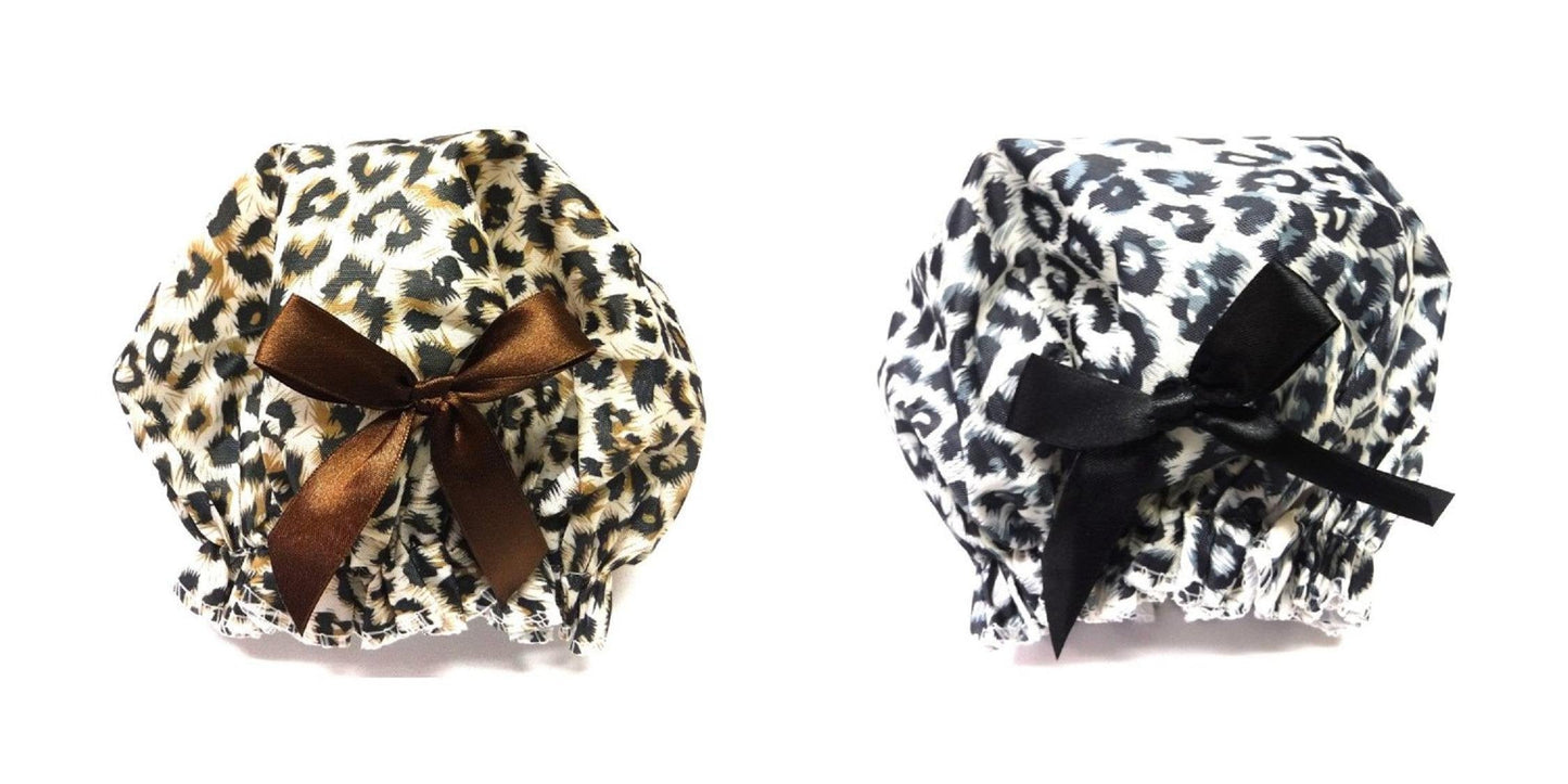 3 Pack Premium Lined Shower Cap Black and Brown Leopard Zebra Prints with Bow Beauty and Personal Care DINY Home & Style
