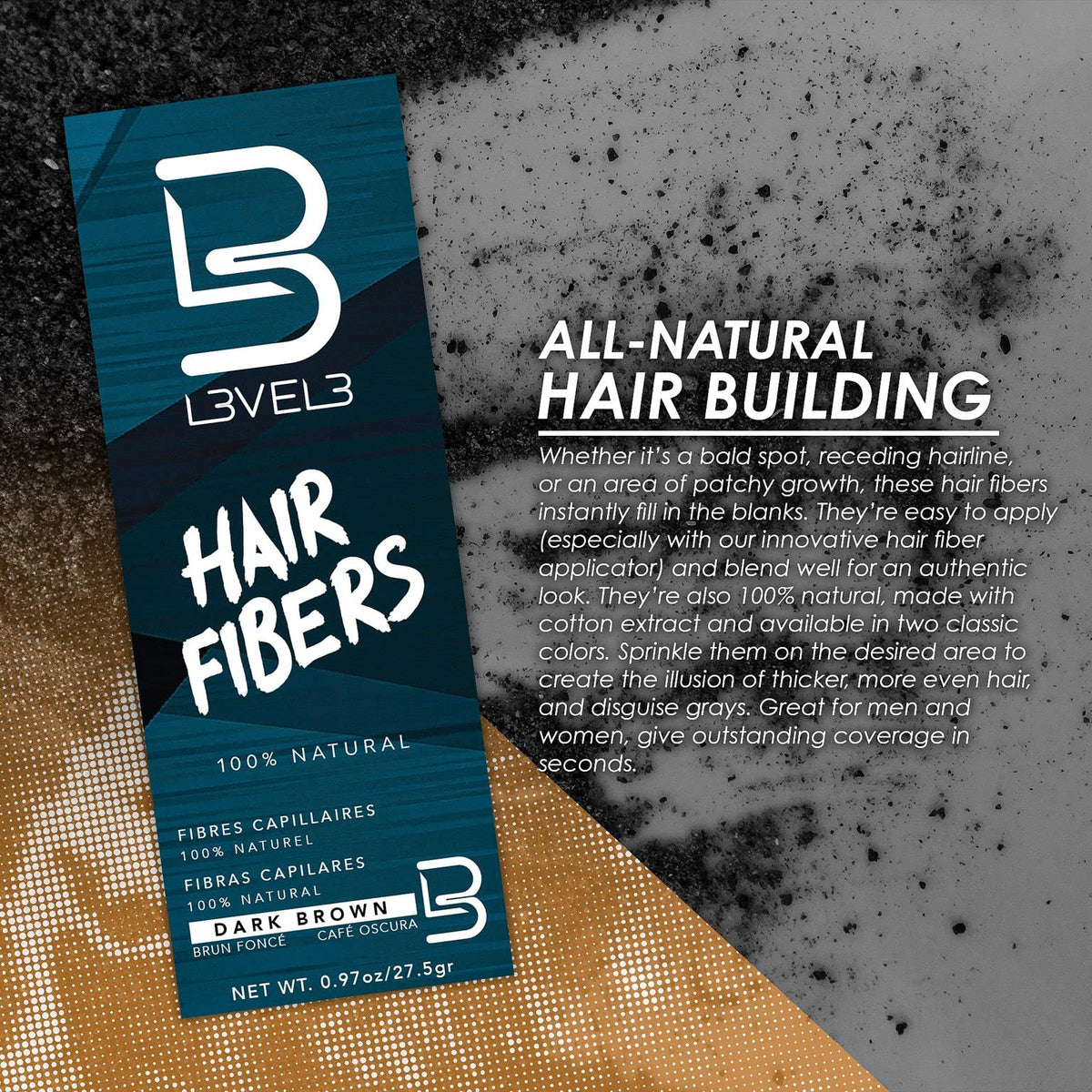 L3 Hair Fibers - Cover Bald Spot or Thinning Hair - Natural Looking Finish - Instant Grey Coverage and Thicker Hair (Brown)