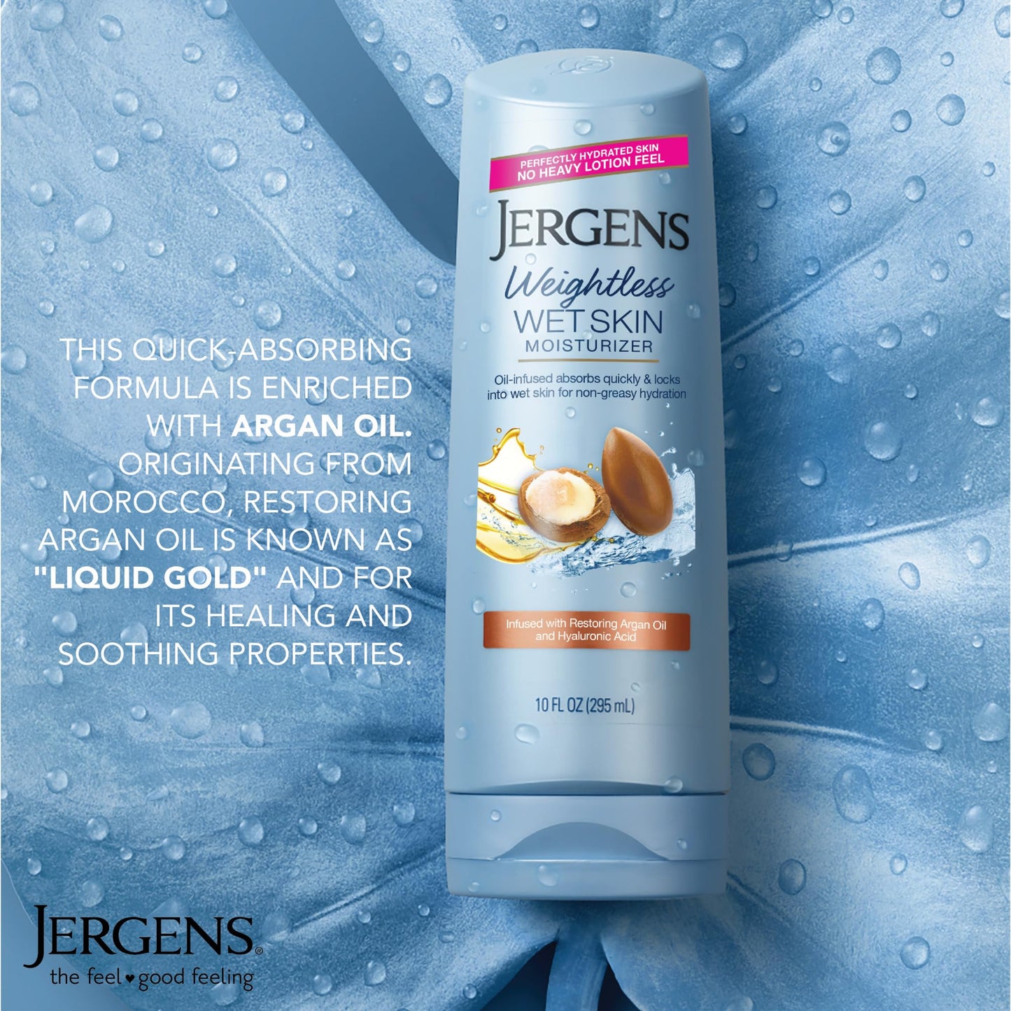 Jergens Wet Skin Body Moisturizer with Argan Oil, 4X Healthier Looking Skin, Fast-Absorbing, Non-Greasy, Dermatologist Tested, 10 Oz, Pack of 4 Beauty & Personal Care Jergens