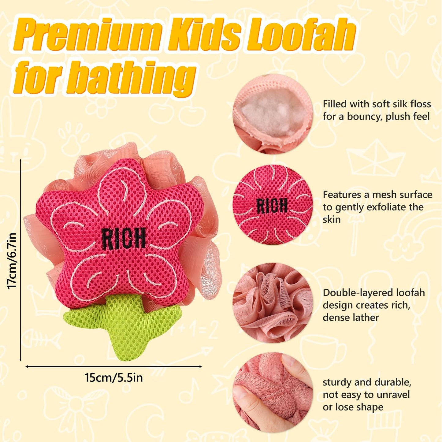 Kids Loofah, Cute Cartoon Animal Kids Bath Sponge with Hanging Rope, Soft Double Mesh for Rich Lather (Money Flower) Beauty and Personal Care Taolivingmart