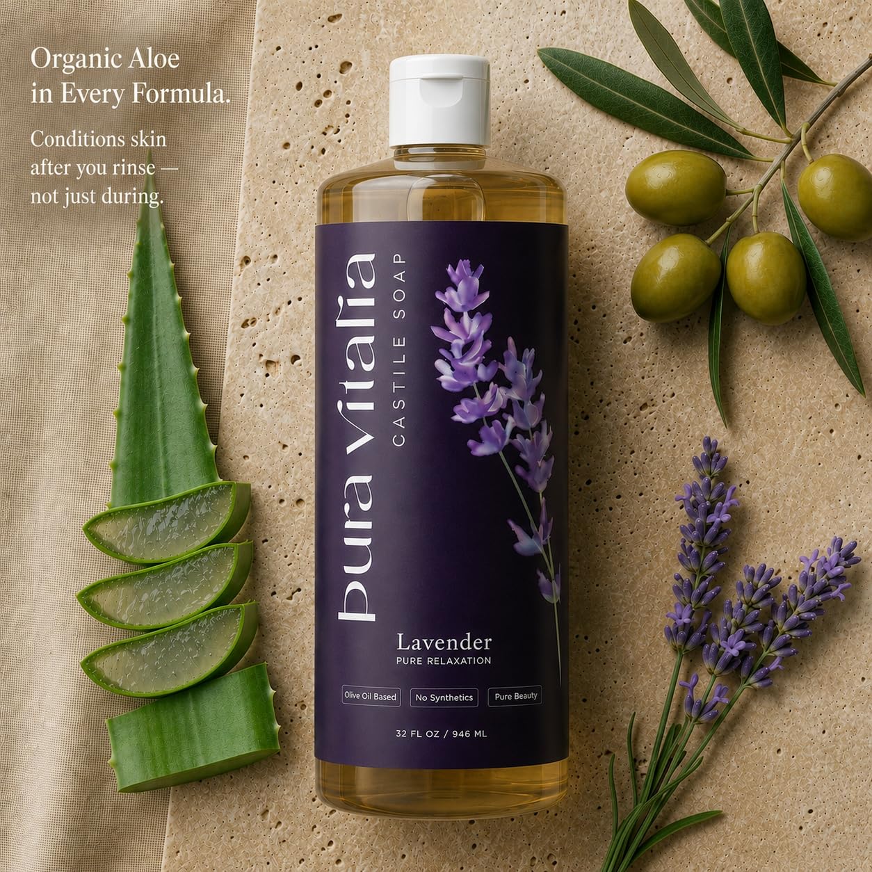 Pura Vitalia Lavender Organic Castile Soap Body Wash | Made with Organic Aloe Vera for Sensitive & Dry skin | No SLS, Parabens, or Synthetic Fragrance Beauty & Personal Care Pura Vitalia