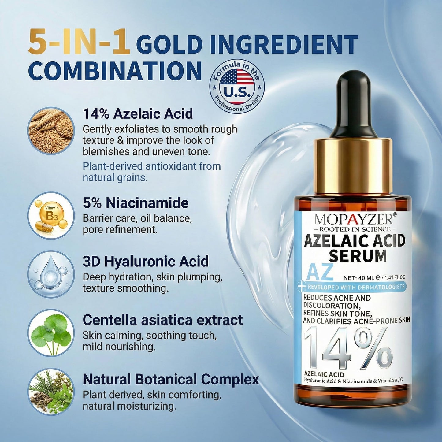 14% Azelaic Acid Serum for Face with Niacinamide, Hyaluronic Acid & Vitamin A/C - Redness Soothing, Acne & Dark Spot Care, Azelic Acid for Acne Beauty & Personal Care mopayzer