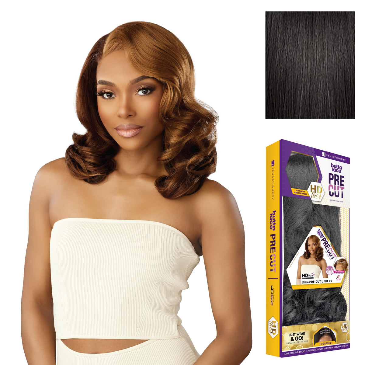 Sensationnel Butta Lace Precut Wig-Unit 20, 1B OFFBLACK