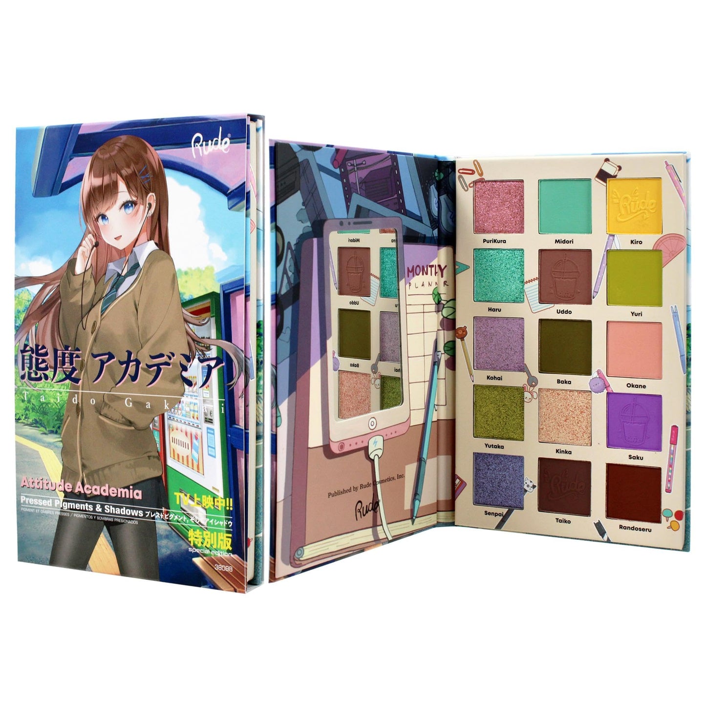 Manga Collection Pressed Pigments and Shadows Palette - Attitude Academia by Rude Cosmetics for Women - 0.77 oz Palette Beauty & Personal Care RUDE