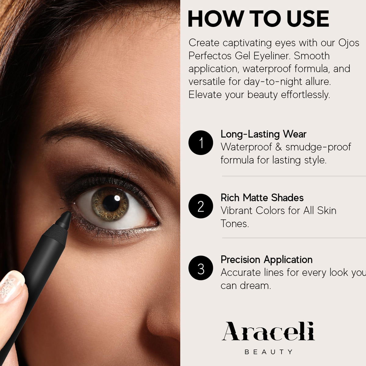 Araceli Beauty Gel Pencil Eyeliner - Water Resistant, Long-Lasting, Smudge-Proof Creamy Formula for Precision Lining - Hypoallergenic, Bold Eyeliner Beauty & Personal Care Araceli
