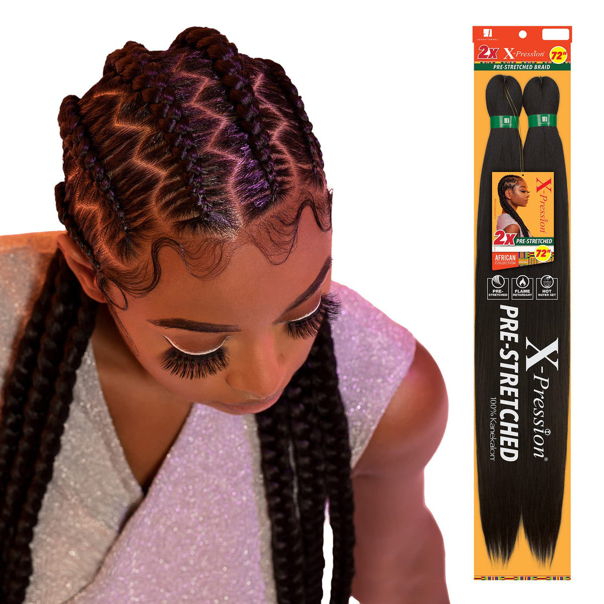 Sensationnel X-pression prestretched braiding hair - 2x xpression 72 inch all kanekalon flame retardant synthetic braid in hair extensions - 2X 72
