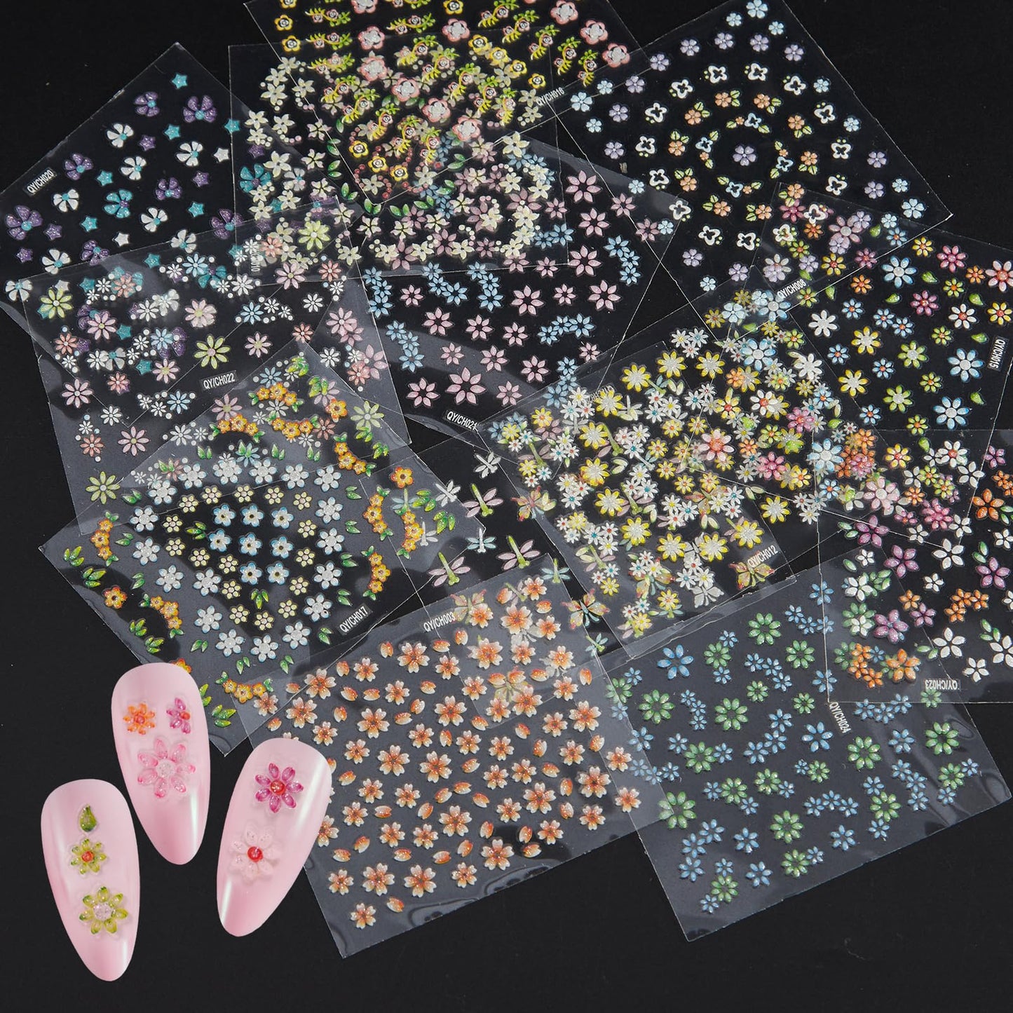 WOKOTO 50Pcs Self-Adhesive 3D Flower Nail Stickers Flower Nail Decals for Women Girls Kids Nail Art Floral Sticker Sheets with Tweezers Beauty & Personal Care WOKOTO