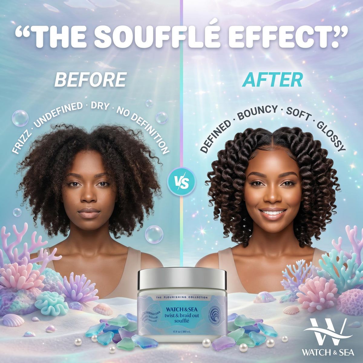 Watch & Sea Twist & Braid Out Soufflé - Nourishing Ingredients with Seaweed and Sea Kelp - Twist and Braid Cream for All Hair Types - 12 oz