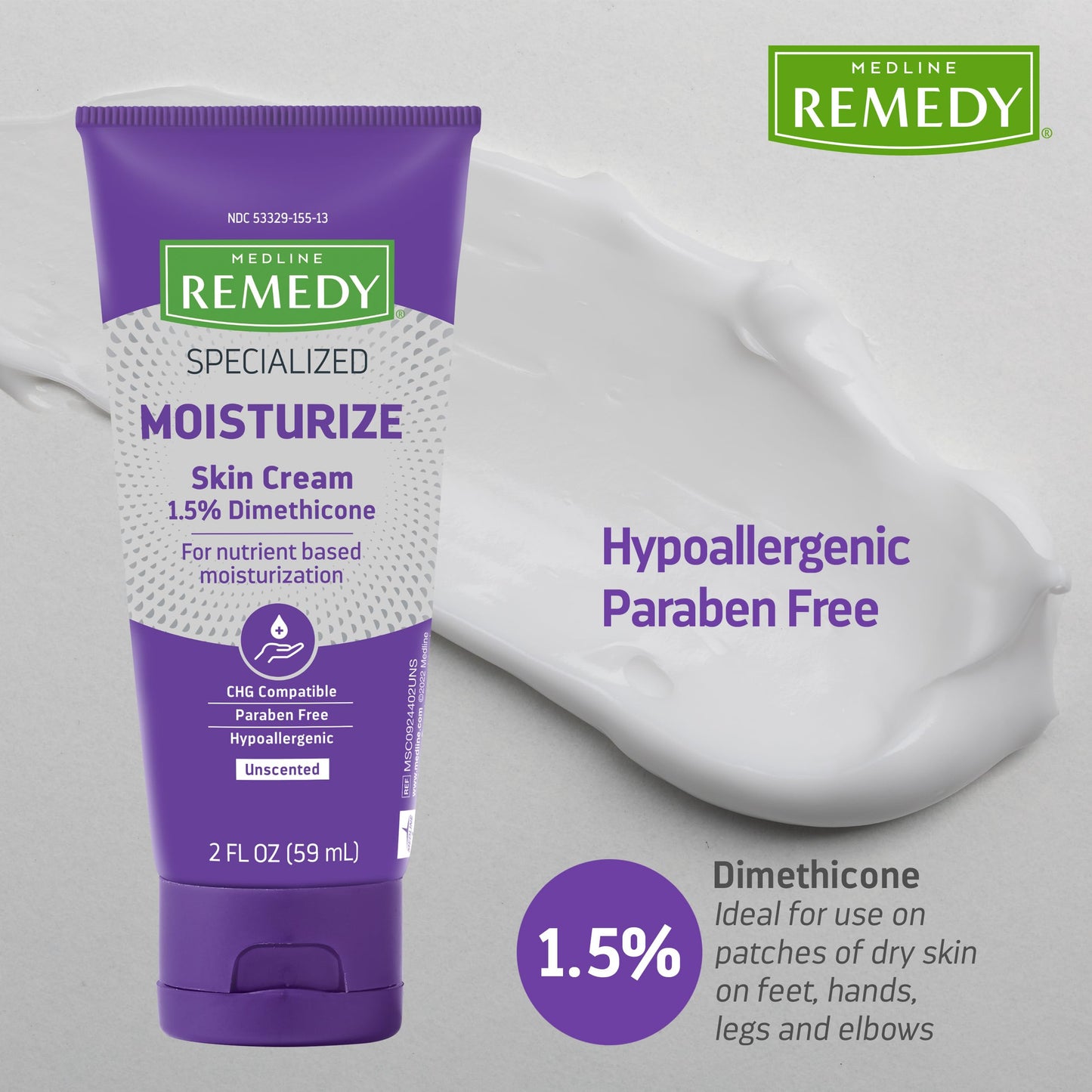 Medline Remedy Specialized Skin Cream, Unscented (2 fl oz), 1.5% Dimethicone, Nourishing Moisturizer for Dry Skin, Paraben-free, and Hypoallergenic Beauty & Personal Care Medline