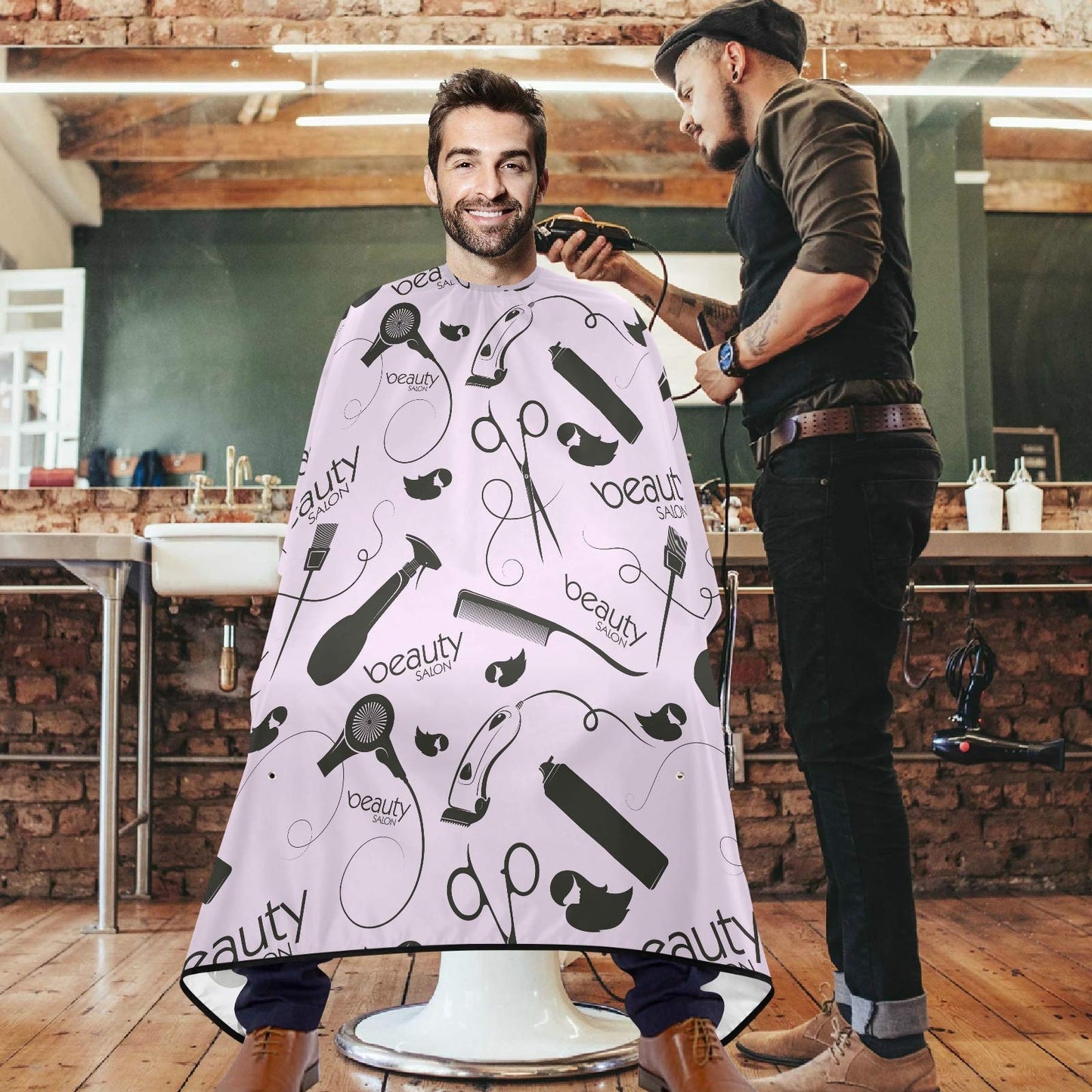 visesunny Beauty Salon Barber Stylist Hair Pattern Barber Cape Anti-Static Hair Cutting Cape with Snap Closure Professional Salon Polyester Beard Beauty and Personal Care visesunny