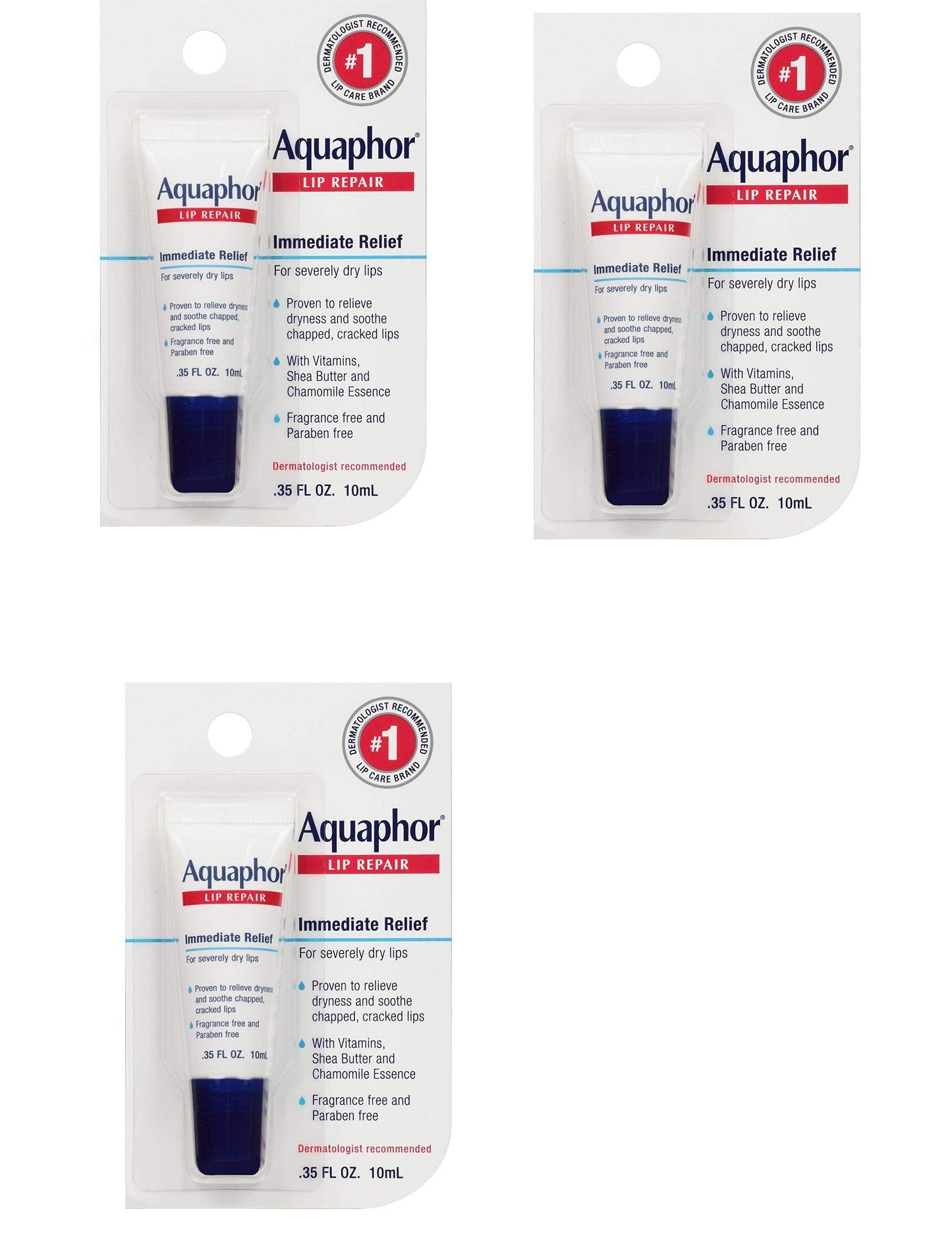 Aquaphor Lip Repair Ointment - Long-lasting Moisture to Soothe Dry Chapped Lips - .35 fl. oz Tube, 3 Pack Beauty and Personal Care AQUAPHOR