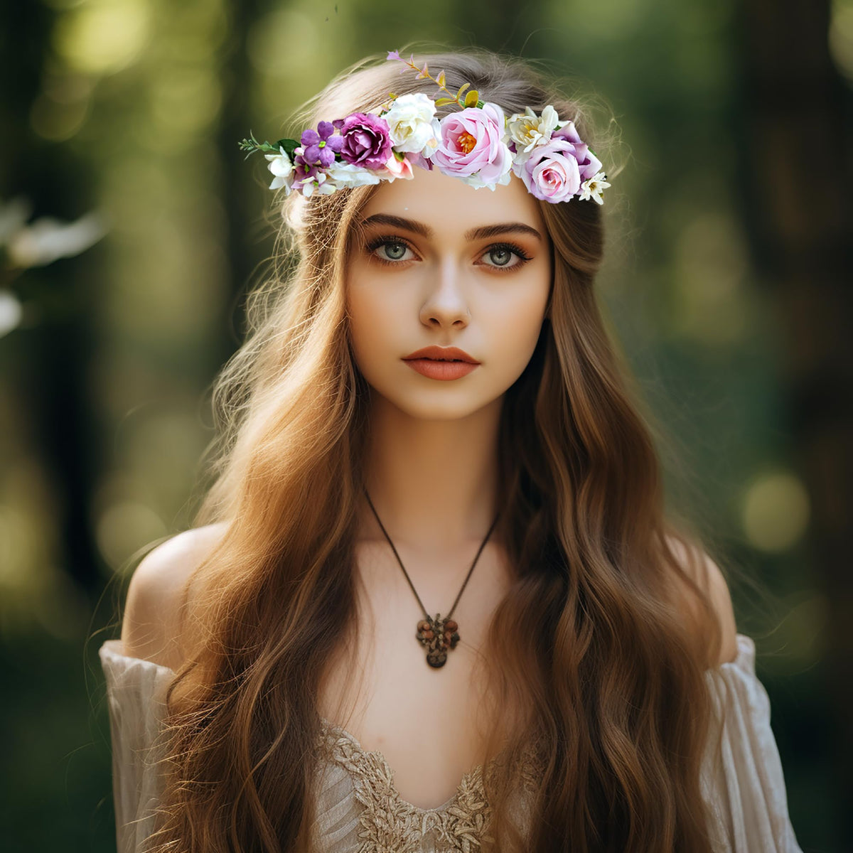 LLinfflr Rose Flower Crown Garland Headband Floral Halo Headpiece Boho Pink