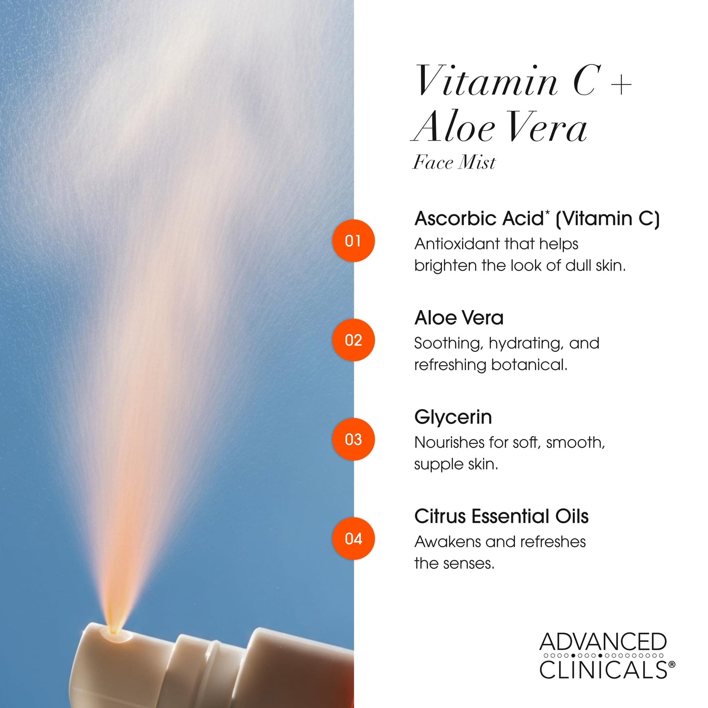 Advanced Clinicals Vitamin C Face Toner + Ferulic Acid & Rosewater, Antioxidant Facial Mist Spray For Face, Skin Refreshing, Hydrating, & Non-Greasy Beauty & Personal Care Advanced Clinicals