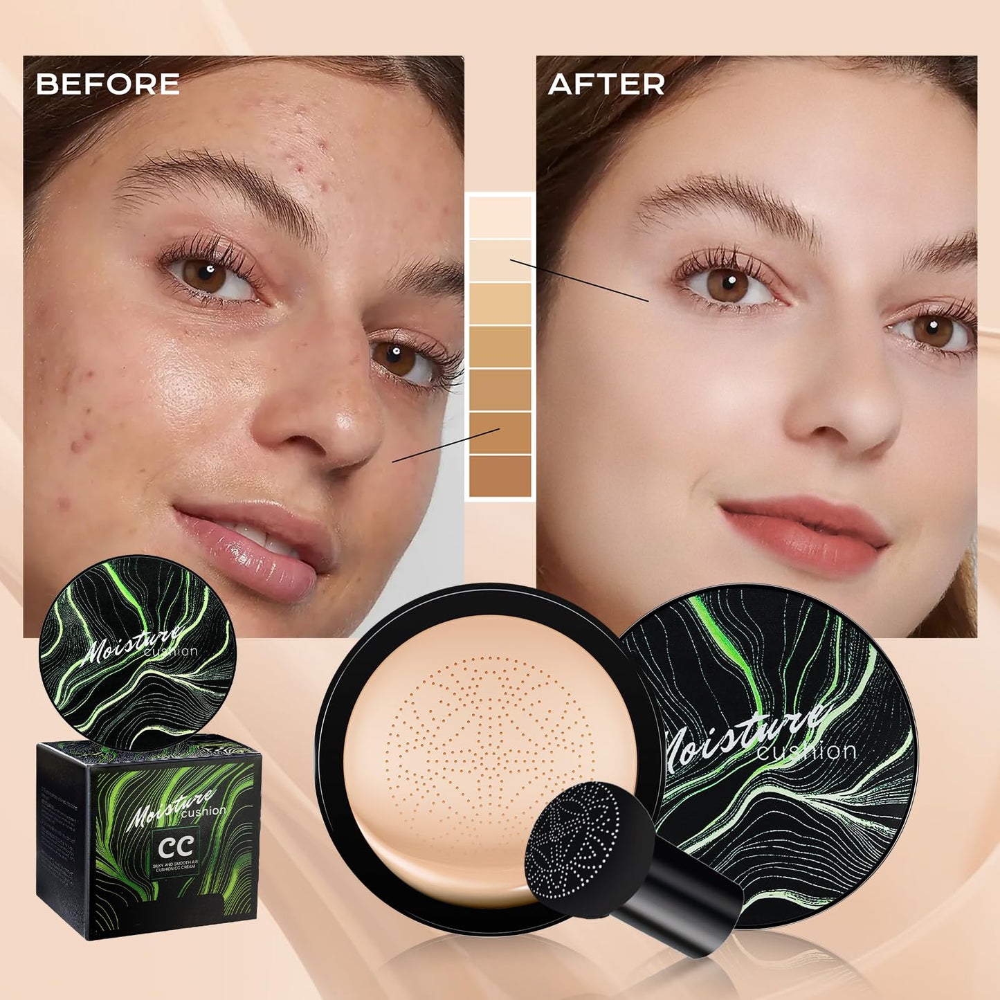 Mushroom Head Air Cushion CC Cream - Tattoo Cover up BB Cream Foundation Makeup Moisturizing Concealer Long-Lasting, Cushion Foundation Full Coverage Beauty & Personal Care Ursoulney