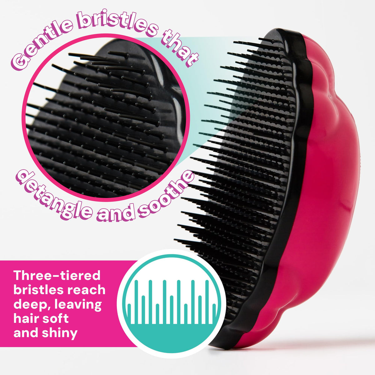 Knot Genie Detangling Hair Brush for Kids (Petal Pink) | Original Full Size | Perfect for Curly Hair, Gently Separate Tangles, Leaves Hair Smooth &