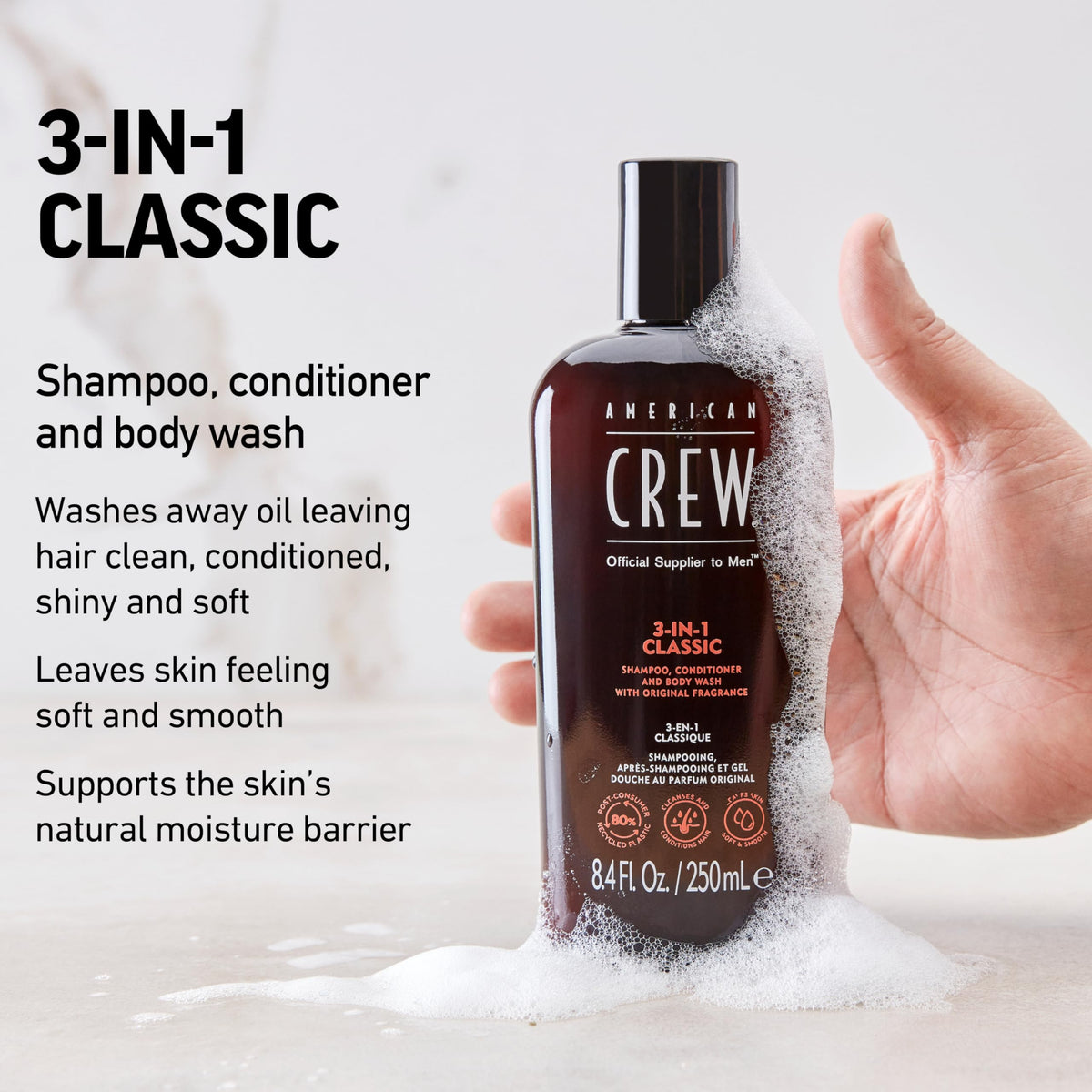American Crew 3-in-1 Shampoo & Body Wash, Classic, 15.2 fl oz