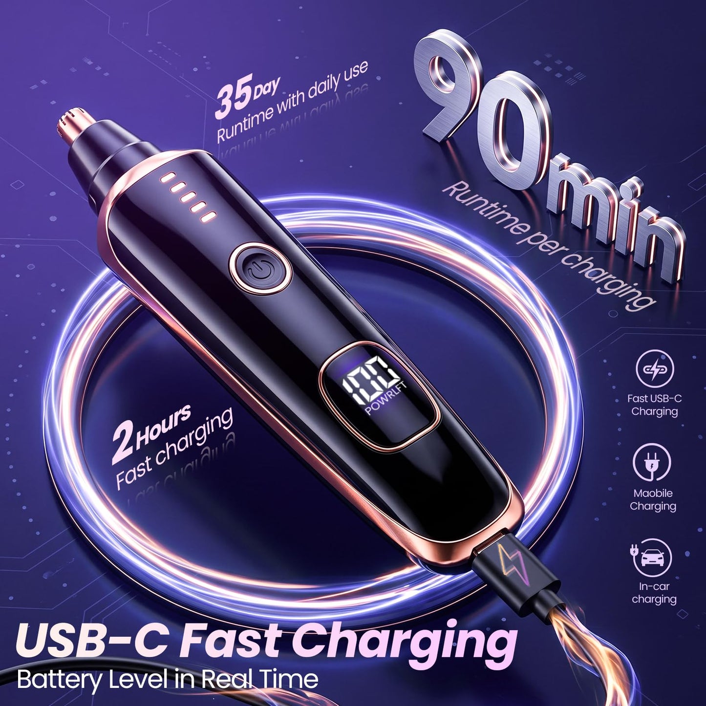 Mendaping LED Display Ear and Nose Hair Trimmer Clipper for Women Men,2026 Rechargeable 2 in 1 Painless Eyebrow & Facial Hair Trimmer with Powerful Beauty and Personal Care Mendaping