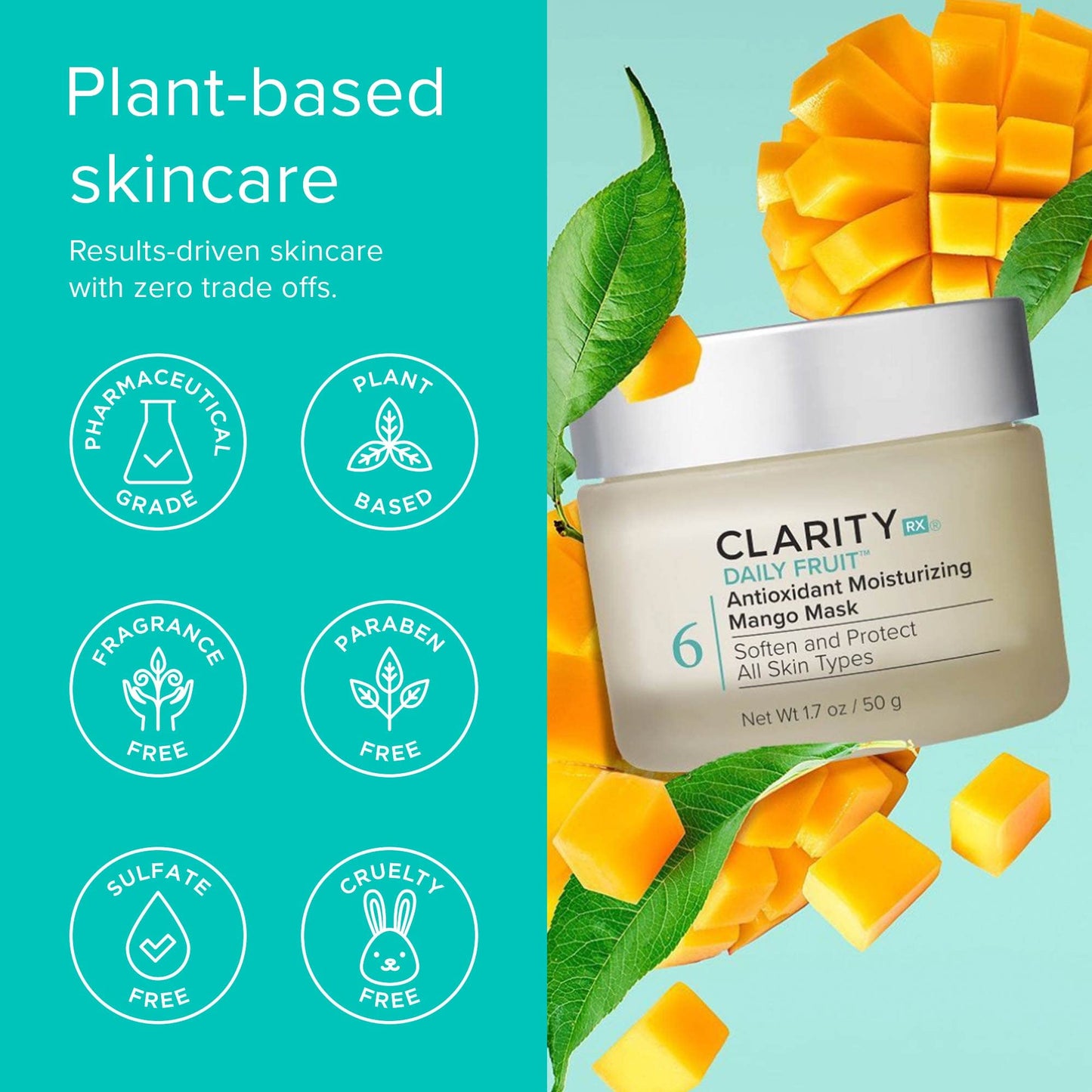 ClarityRx Daily Fruit Antioxidant Moisturizing Mango Face Mask, Plant-Based Creamy Anti-Aging Facial Treatment, Recommended for Mature or Dry Skin Beauty & Personal Care ClarityRx