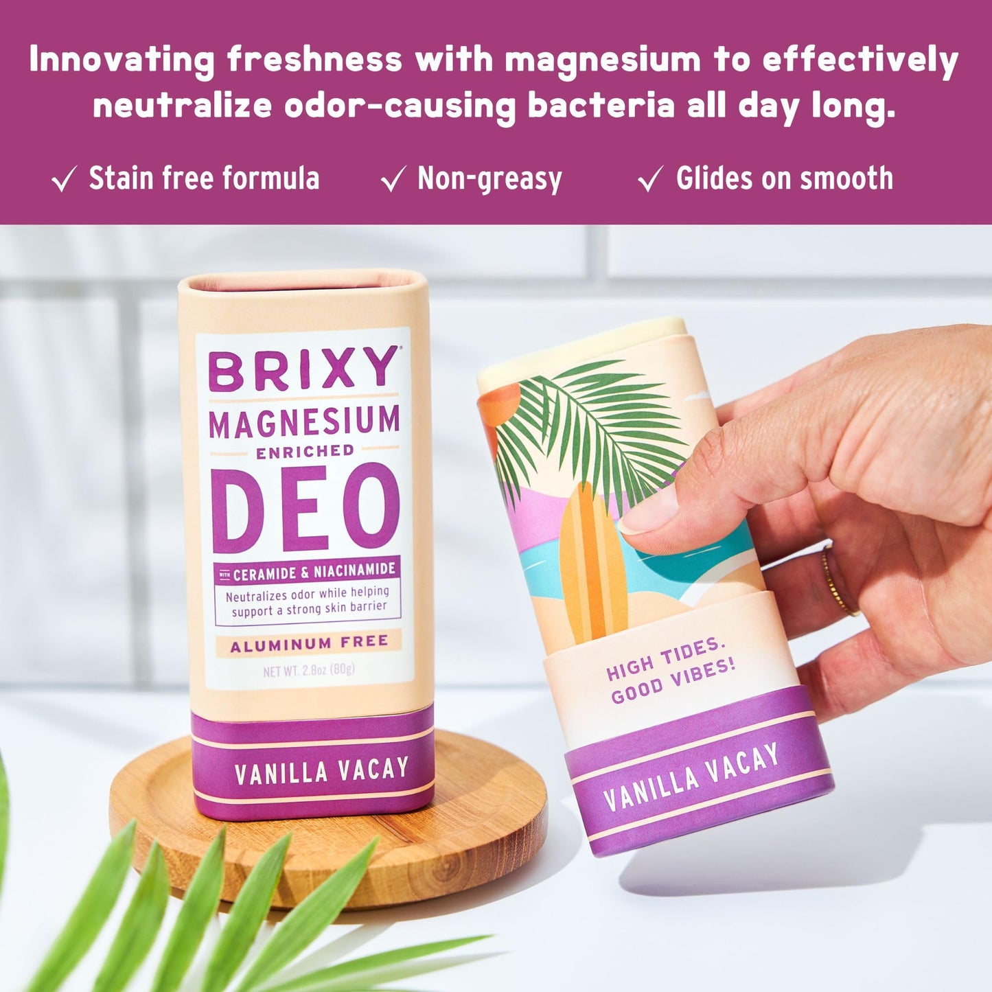 BRIXY Magnesium Deodorant, Ceramide & Niacinamide, Aluminum Free, Baking Soda Free, Plastic Free Packaging, Vegan and Certified Cruelty Free, Patent Beauty and Personal Care BRIXY