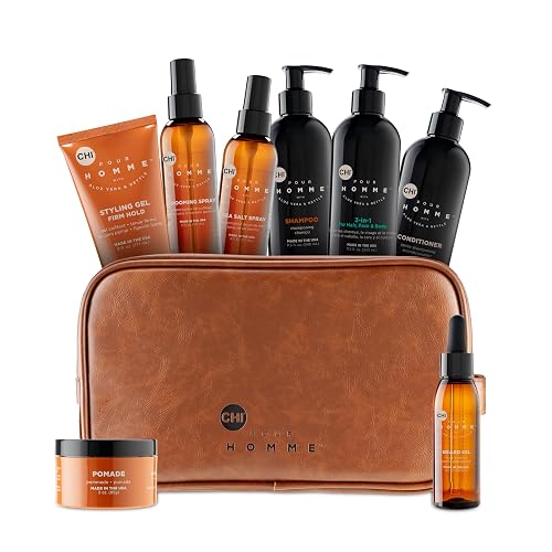 CHI pour Homme Men's Toiletry Kit, Shampoo & Conditioner, 3-in-1 Hair, Face & Body Wash, Hairspray, Grooming Spray, Styling Gel, Pomade & Beard Oil Beauty & Personal Care CHI Pour Homme