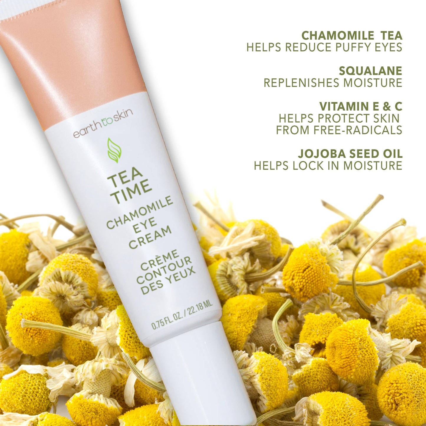 Earth To Skin Tea Time Chamomile Eye Cream - Hydrating & Soothing Eye Treatment with Vitamin E, Vitamin C & Jojoba Oil - 0.75 fl oz Beauty & Personal Care Earth To Skin