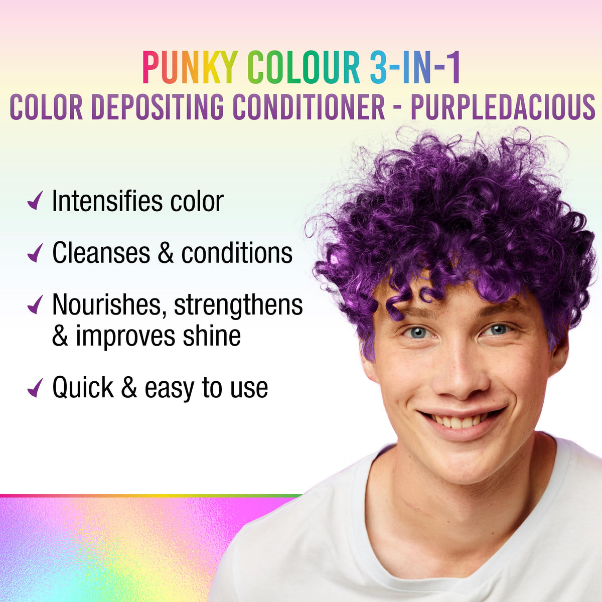 Punky Colour 3-in-1 Color Depositing Conditioner & Hair Cleanser - Purpledacious, Semi Permanent Hair Color, Temporary Hair-Dye, Sulfate-Free, Vegan,