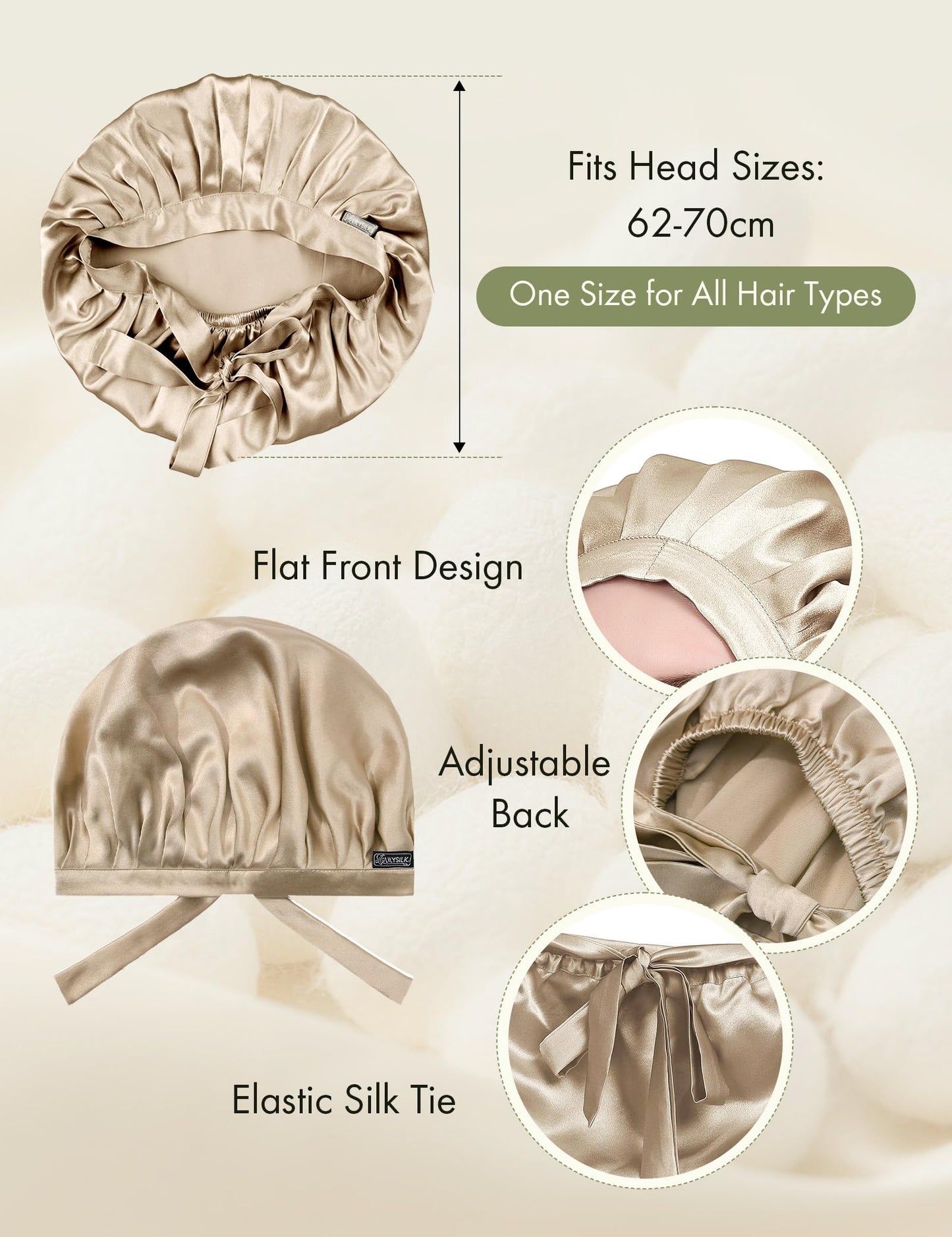 LilySilk 100% Mulberry Silk Bonnet, 19 Momme Silk Night Sleep Cap Adjustable Hair Wrap for Sleeping, Taupe Beauty and Personal Care LilySilk